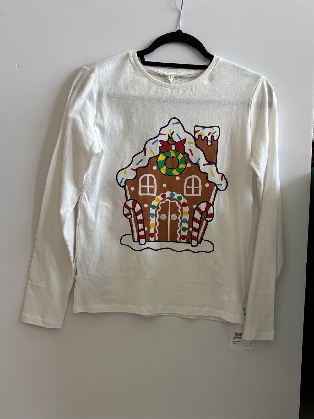 Stella McCartney Kids White Long Sleeve Tee with Gingerbread House Print- NWT